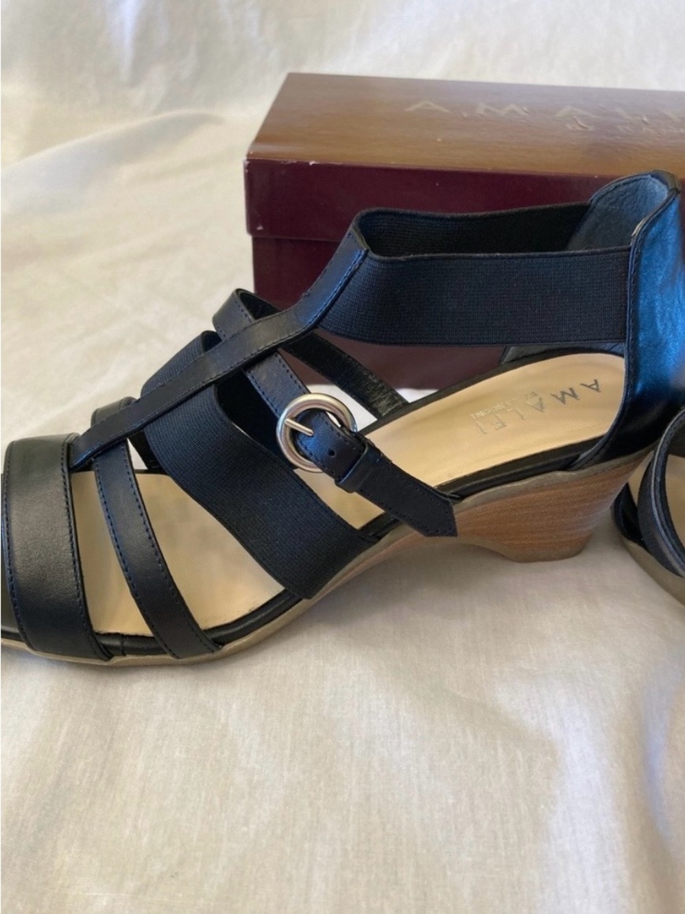 Calf leather strappy wedge heel sandals made in Italy - Picture 8 of 11